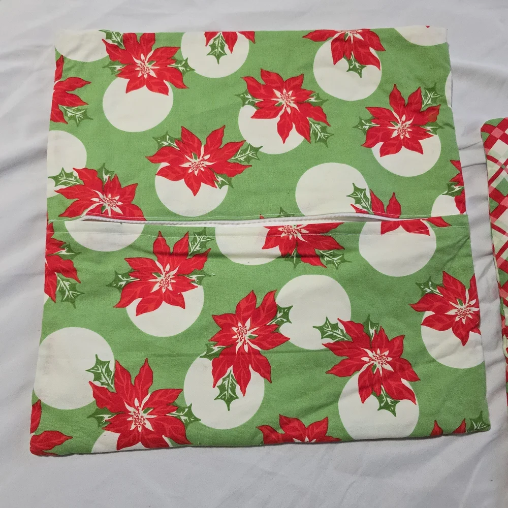 Set of Christmas Themed Quilted Throw Pillow Covers, Square, 13